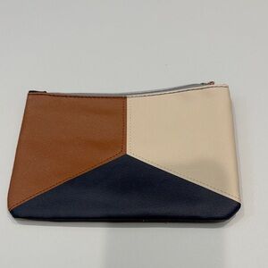 ipsy Tri-Panel Zip Pouch in Brown, Cream & Black